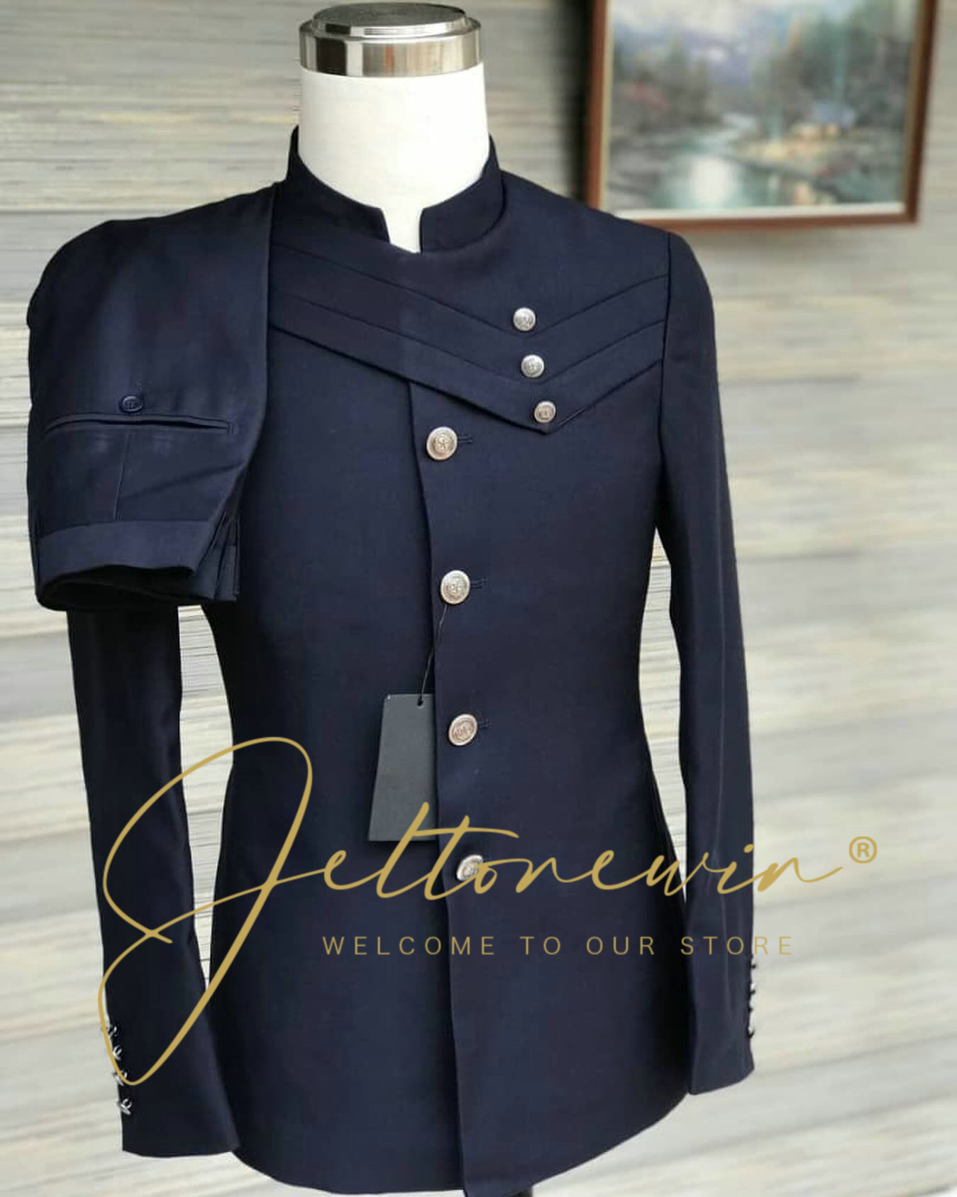 Men Formal Wear Design - Men's Navy Blue Suit Set with