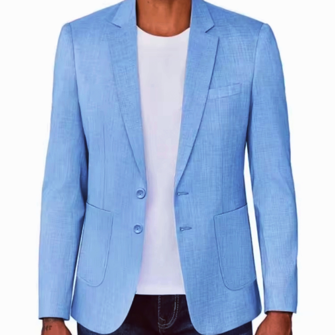 Men Formal Wear Design - Slim Fit Men's Beige/Blue Linen Blazer