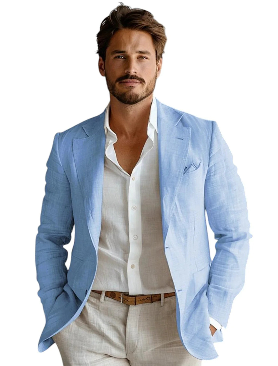 Men Formal Wear Design - Blue Slim Fit Men's Linen Blazer