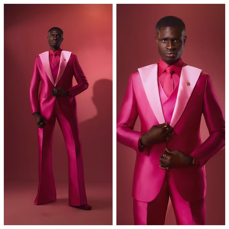 Pink Red Men Suit Set 2 Piece  - огляд і ціна Men Formal Wear Pink