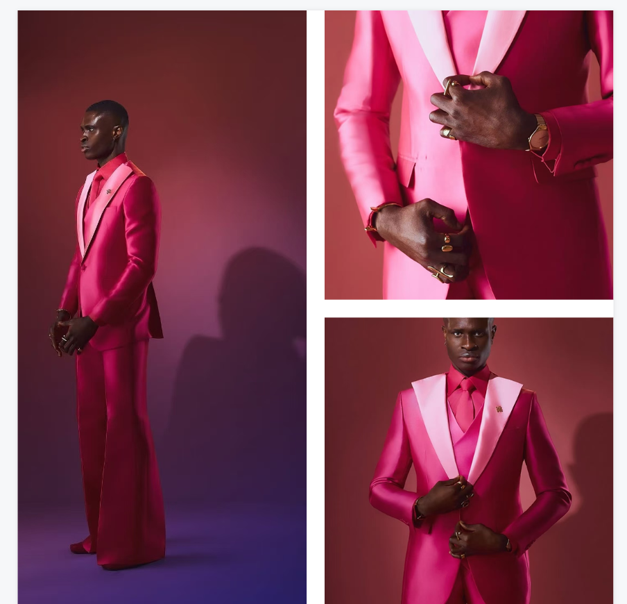 Pink Red Men Suit Set 2 Piece  - огляд і ціна Men Formal Wear Pink