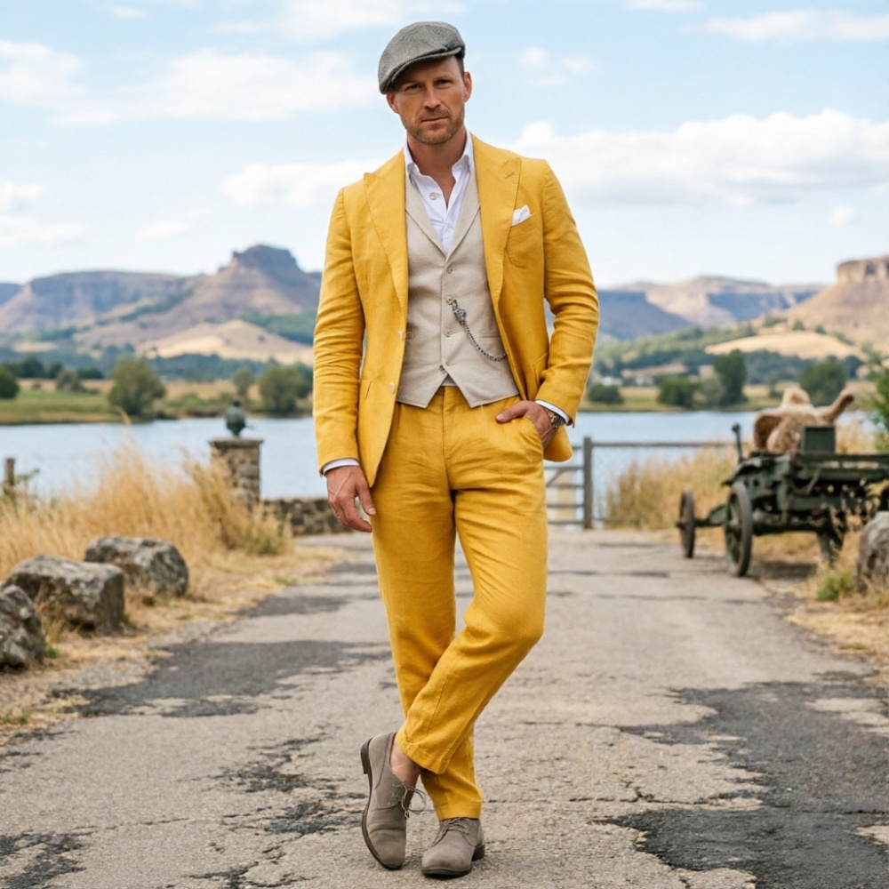 Sage Green Linen Men 3 Piece S - огляд і ціна Men Formal Wear Summer