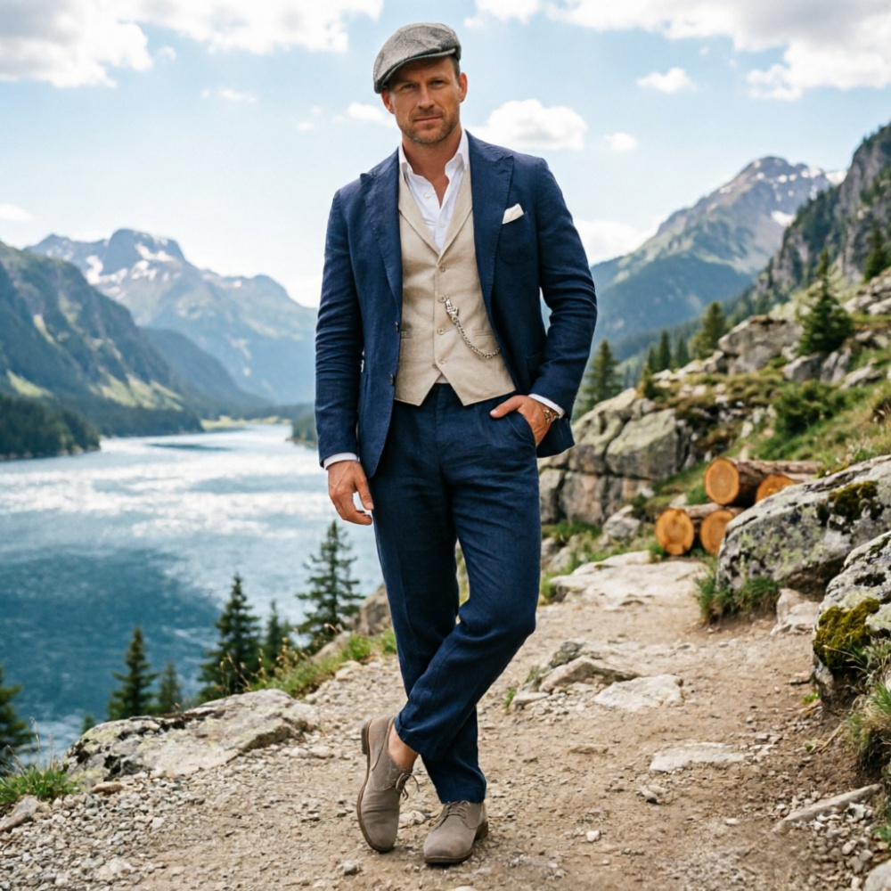 Sage Green Linen Men 3 Piece S - огляд і ціна Men Formal Wear Summer