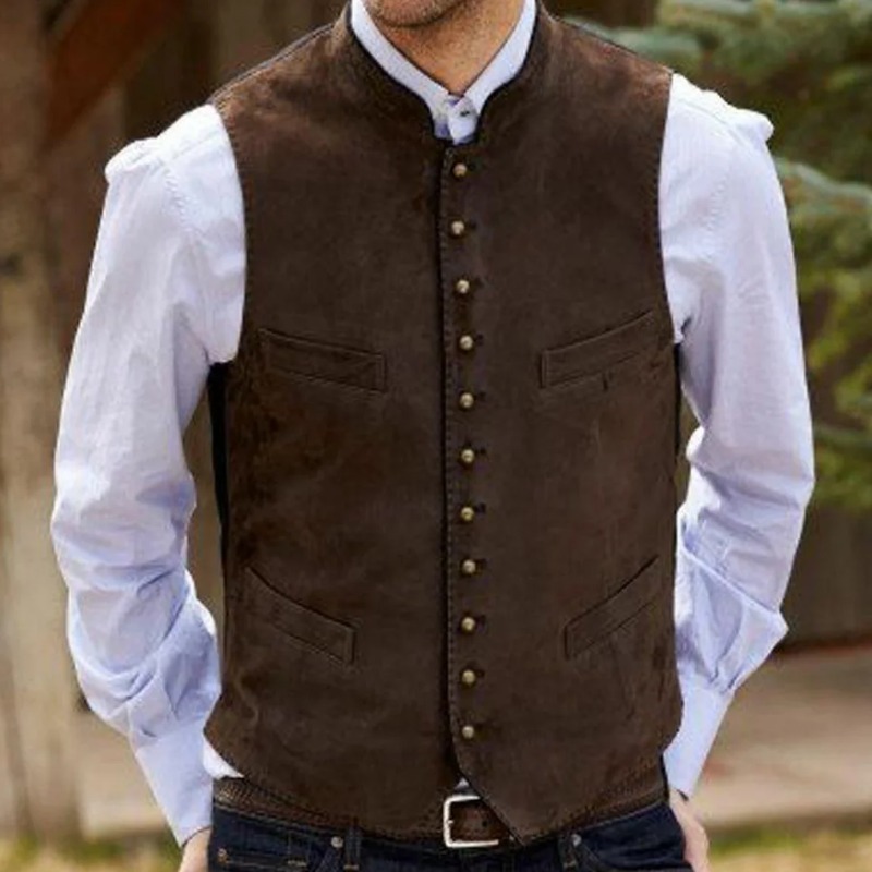 Men Vest Coffee Suede Velvet S - огляд і ціна Formal Vest Waistcoat