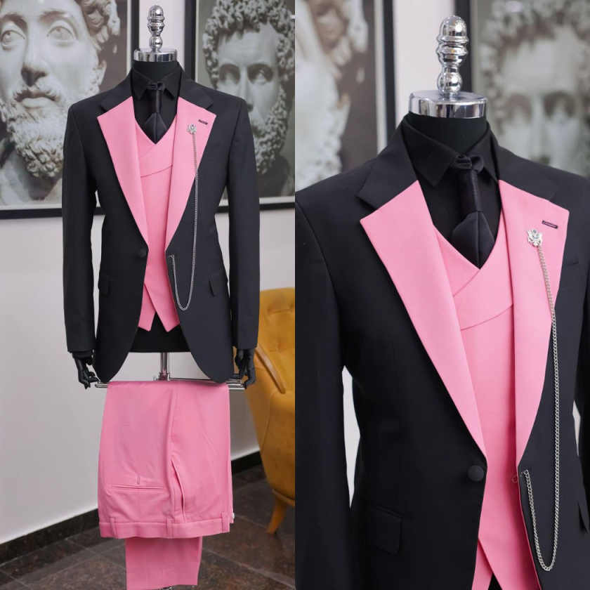 Luxury Black Pink Men Tuxedo S - огляд і ціна Men Formal Wear Pink