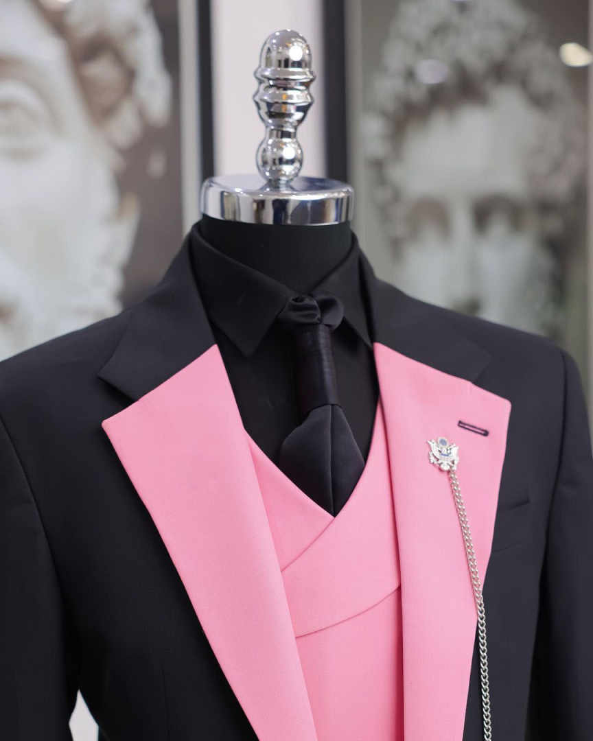 Luxury Black Pink Men Tuxedo S - огляд і ціна Men Formal Wear Pink