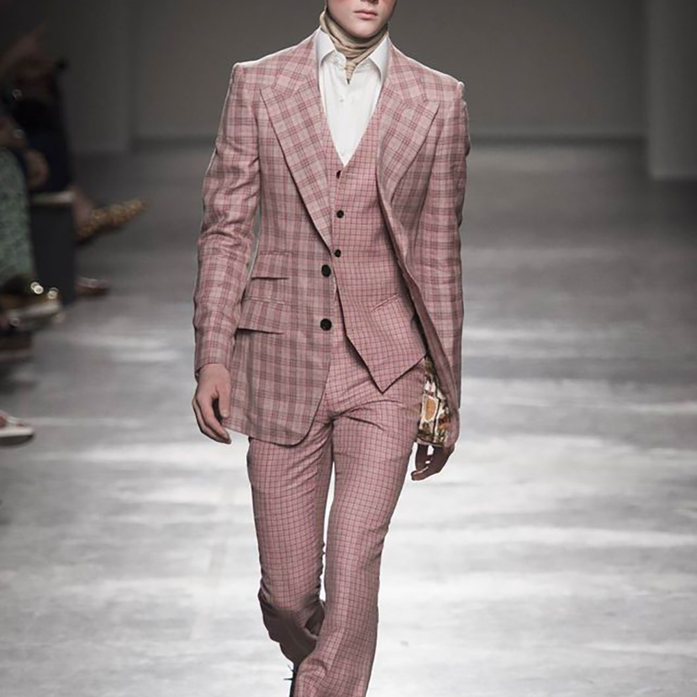 Pink Checkered Men's Suits 3 P - огляд і ціна Men Formal Wear Pink