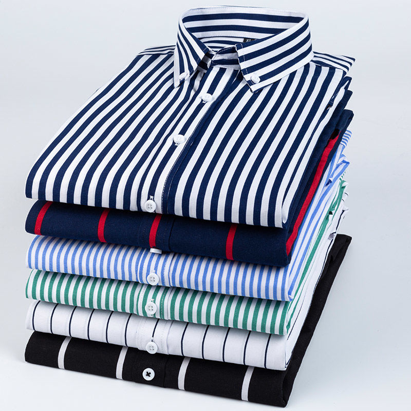 Mens Dress Shirts Striped Long - огляд і ціна Korean Men Formal Wear