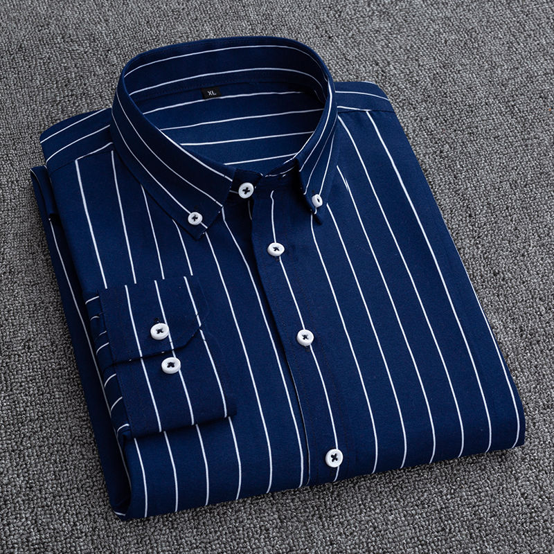 Mens Dress Shirts Striped Long - огляд і ціна Korean Men Formal Wear