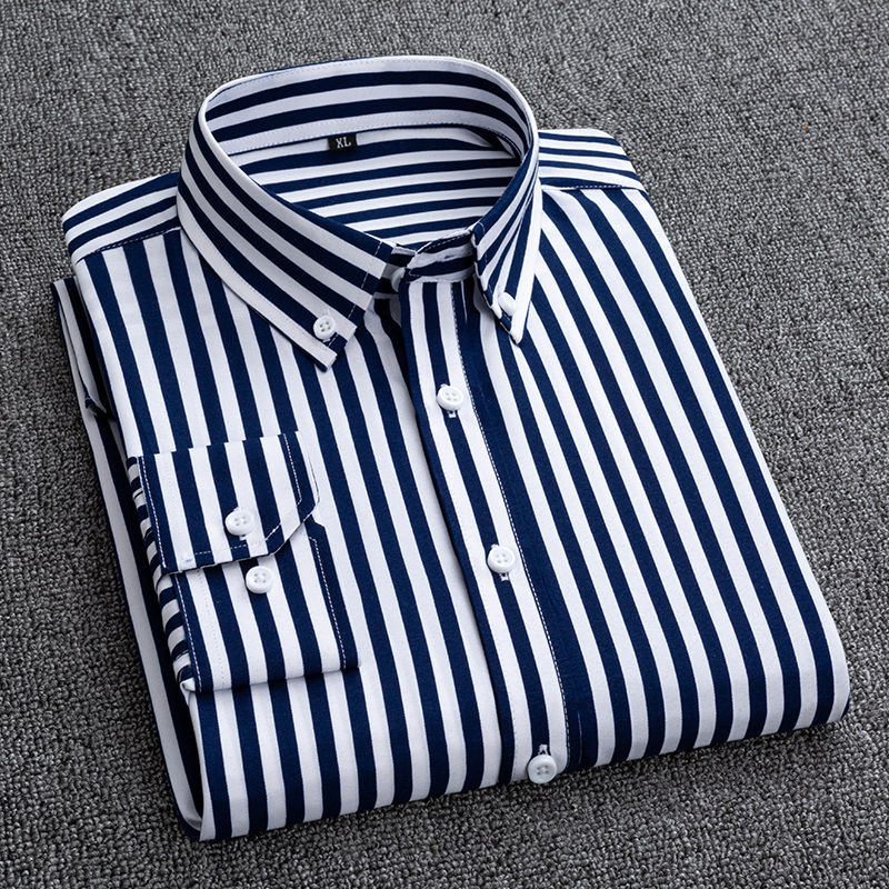 Mens Dress Shirts Striped Long - огляд і ціна Korean Men Formal Wear