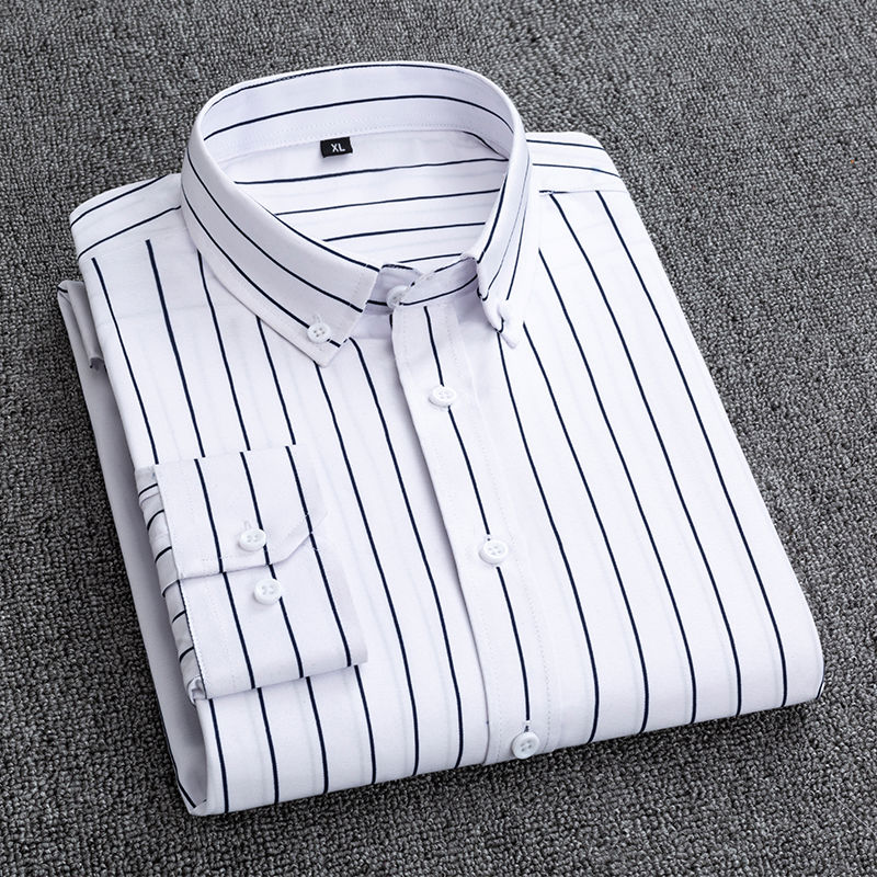 Mens Dress Shirts Striped Long - огляд і ціна Korean Men Formal Wear