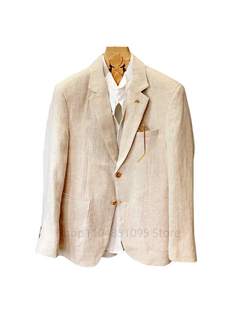 Beige Men Suit Linen Blazers J - огляд і ціна Men Formal Wear Design