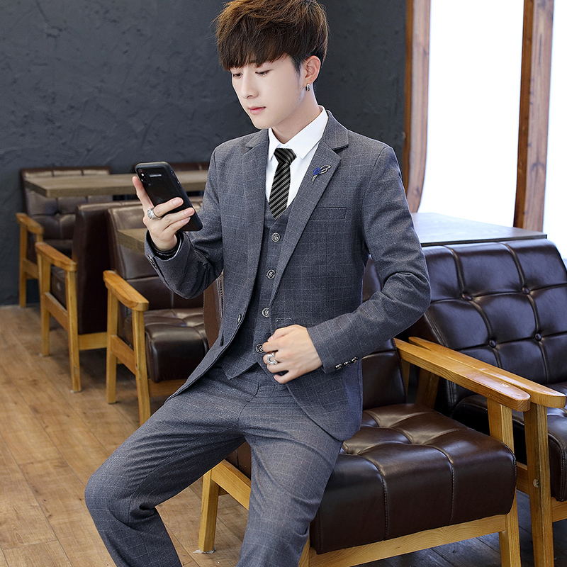 Slim Fit Tee Piece Suit Set fo - огляд і ціна Korean Men Formal Wear