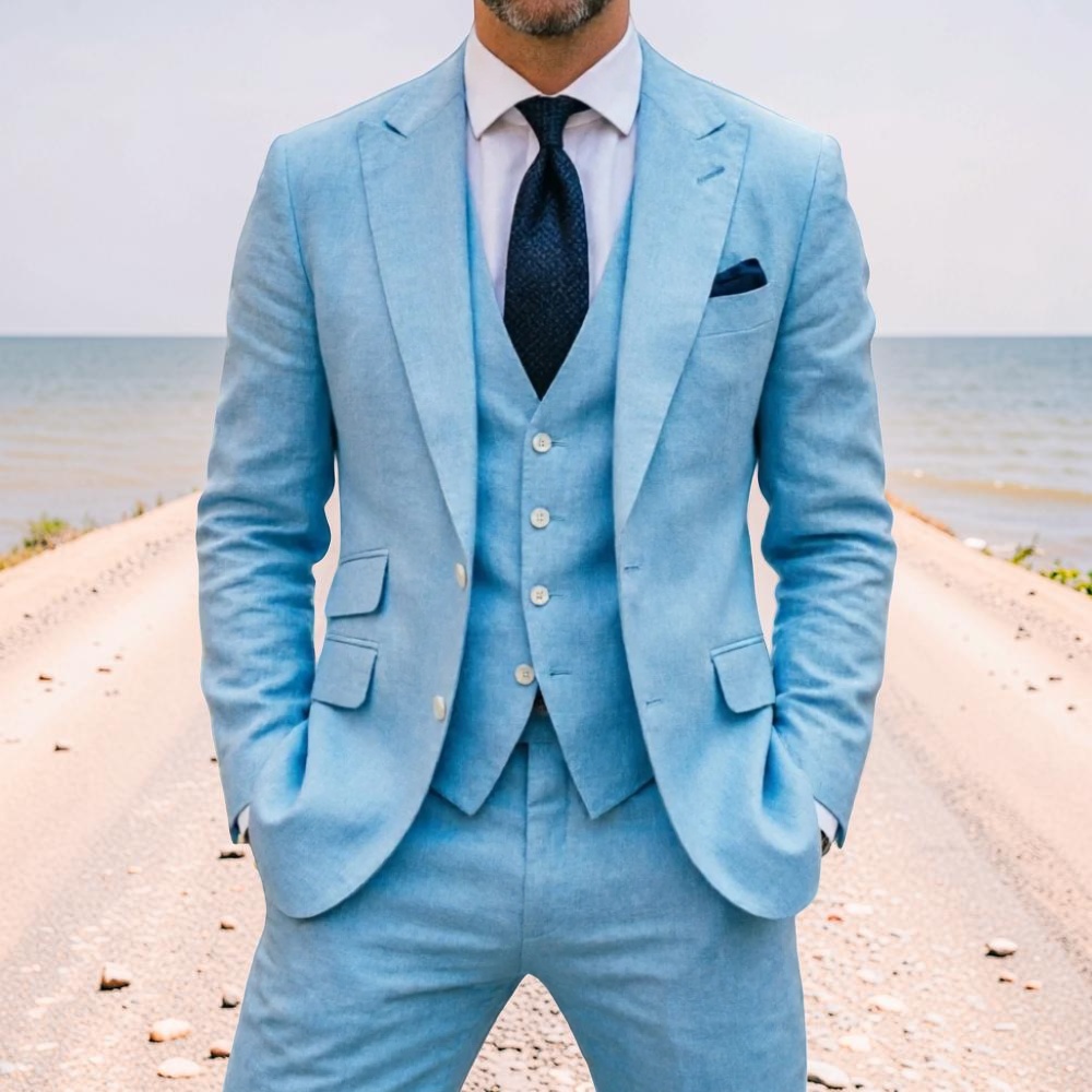 Sky Blue Linen Men Wedding Tux - огляд і ціна Men Formal Wear Summer